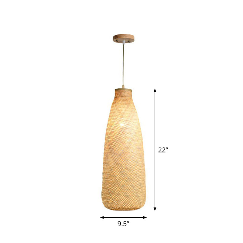 Asia Bamboo Weave Pendant Light Fixture - Restaurant Ceiling Lamp Beige Shade / E