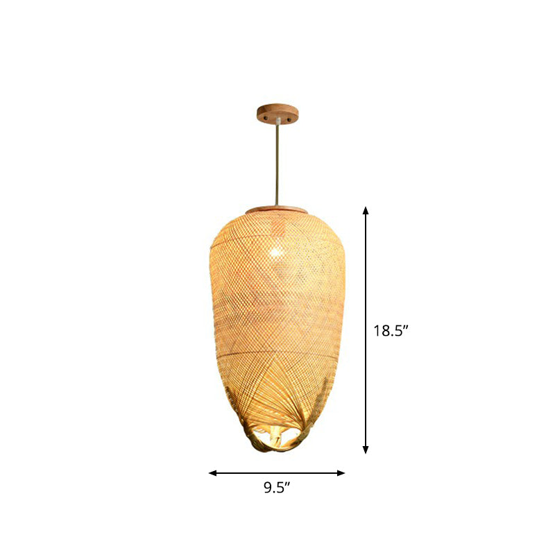 Asia Bamboo Weave Pendant Light Fixture - Restaurant Ceiling Lamp Beige Shade