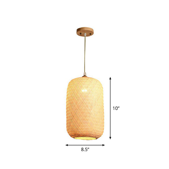 Asia Bamboo Weave Pendant Light Fixture - Restaurant Ceiling Lamp Beige Shade