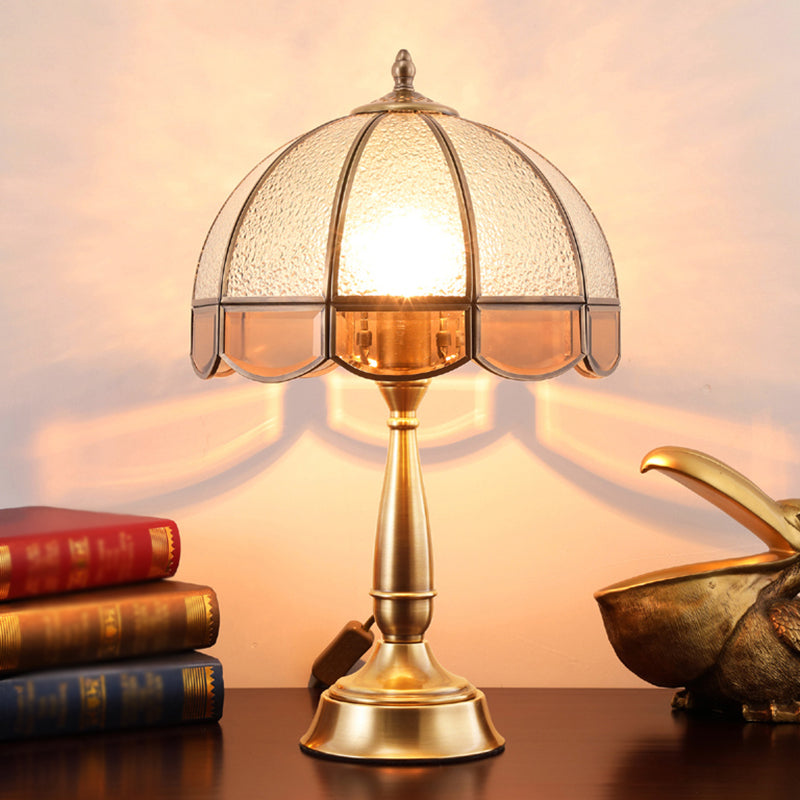 Traditional Bronze Dome Table Lamp With Scalloped Night Light - Bedroom Water Glass Design / 12
