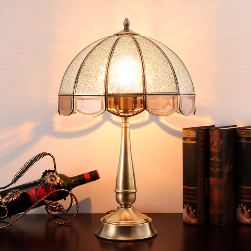 Traditional Bronze Dome Table Lamp With Scalloped Night Light - Bedroom Water Glass Design / 14