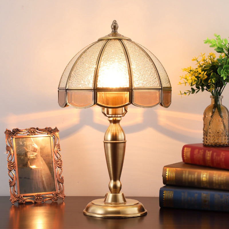 Traditional Bronze Dome Table Lamp With Scalloped Night Light - Bedroom Water Glass Design / 10