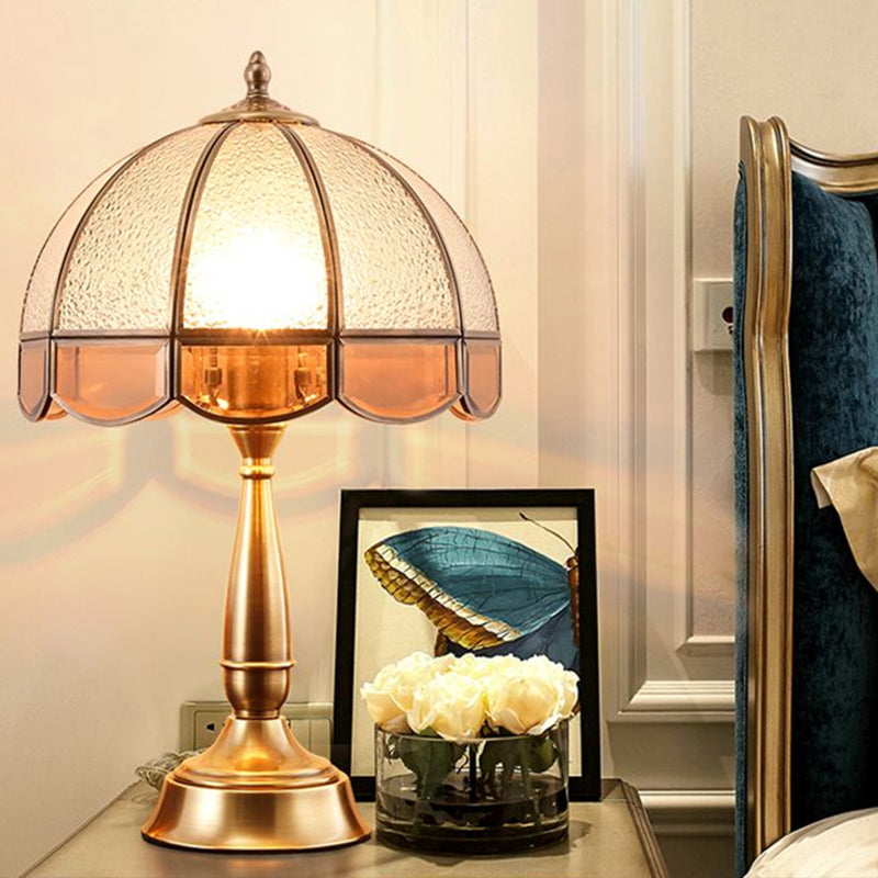 Traditional Bronze Dome Table Lamp With Scalloped Night Light - Bedroom Water Glass Design