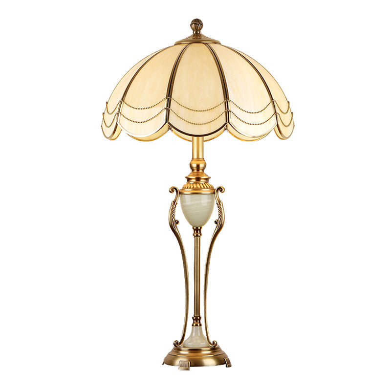 Bronze Font Night Light Table Lamp With Scalloped Lampshade - Traditional Design