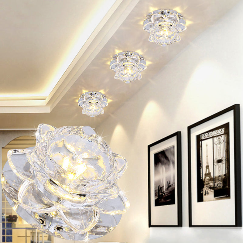 Crystal Clear Lotus Flush Mount Led Light - Minimalist Ceiling Fixture For Passageway