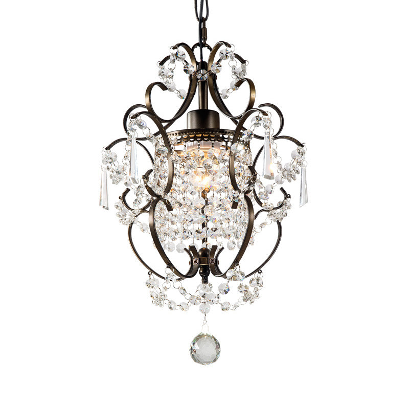 Gourd Crystal Pendant: Nordic Style 1-Head Coffee/Chrome Ceiling Light For Hallway