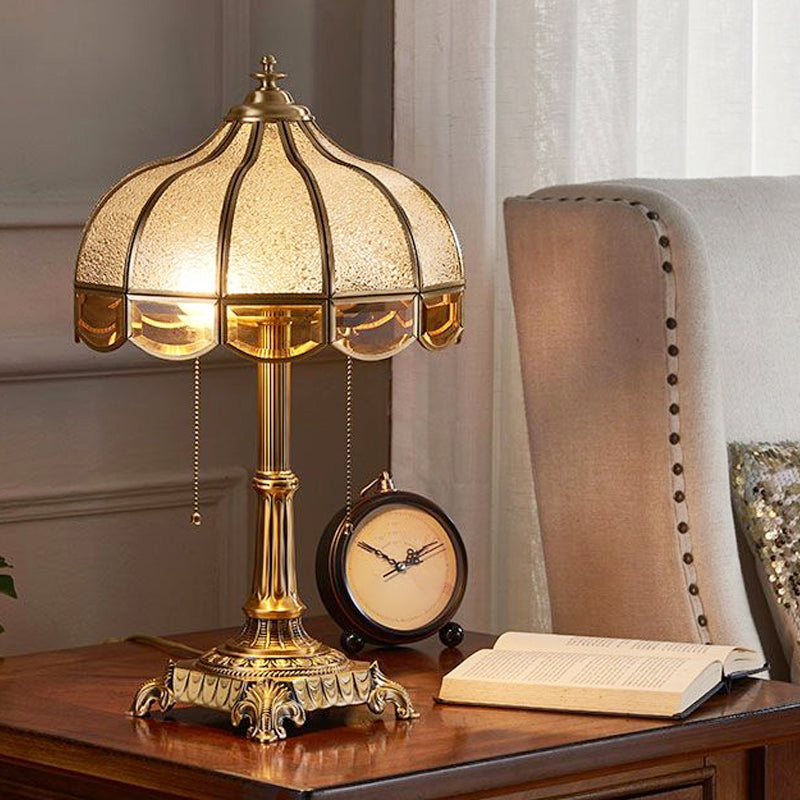 Traditional Brass Bedroom Table Lamp With Pull Switch - Water Glass Bowl Nightstand Light (2-Bulb)