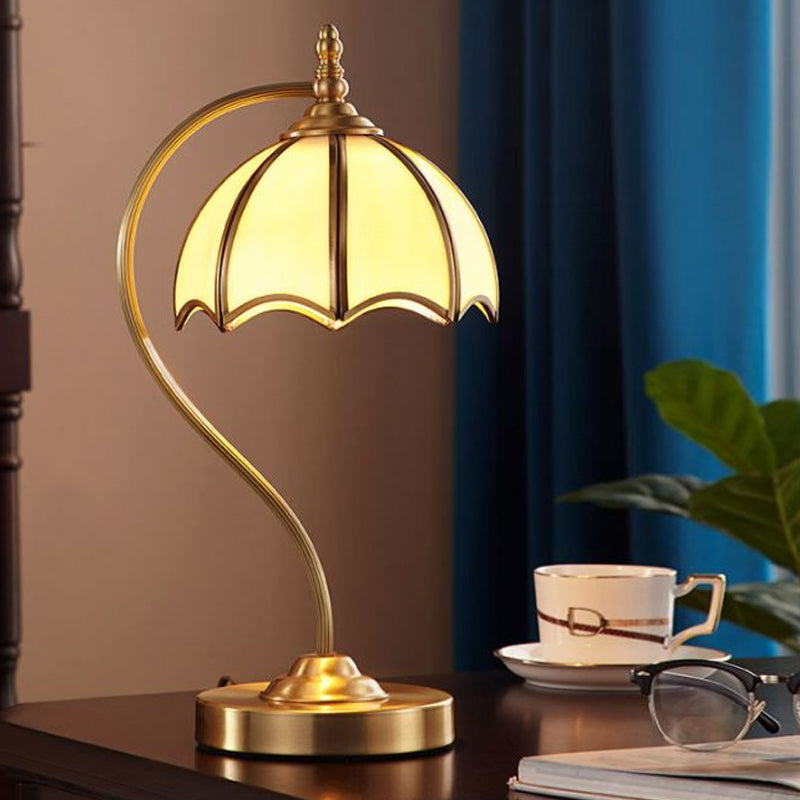 Simplicity Frosted Glass Umbrella Table Lamp With Brass Gooseneck Arm- 1 Head Night Lighting / 9