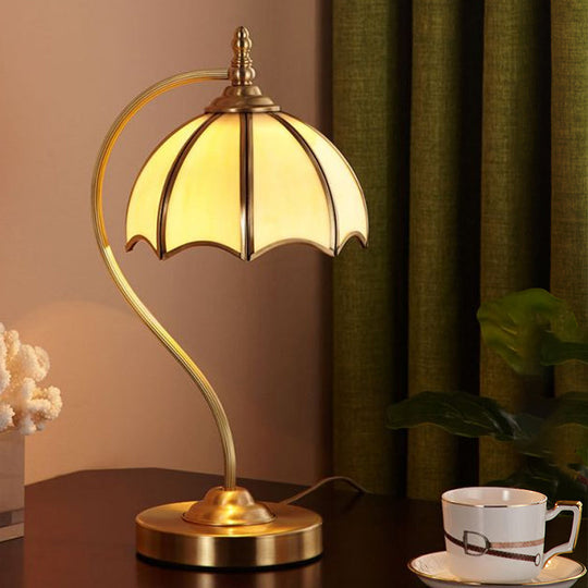 Simplicity Frosted Glass Umbrella Table Lamp With Brass Gooseneck Arm- 1 Head Night Lighting / 10