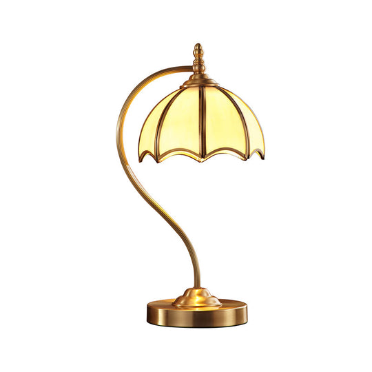 Simplicity Frosted Glass Umbrella Table Lamp With Brass Gooseneck Arm- 1 Head Night Lighting