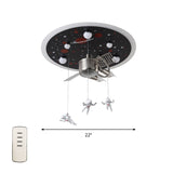 Satellite Astronaut-Themed Metal Flushmount Ceiling Light With 3-Bulb For Childrens Room Red