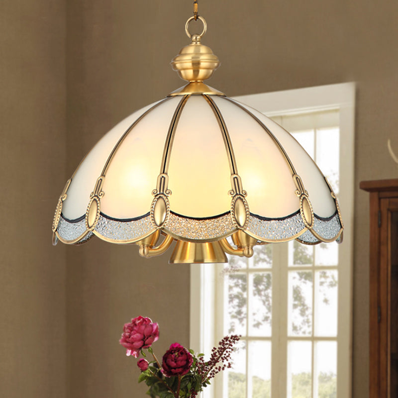 Opal Glass Gold Chandelier Umbrella Pendant Light Fixture For Dining Room