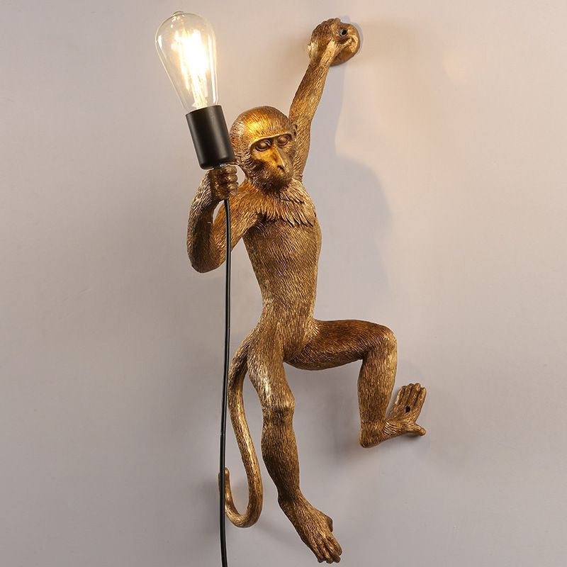 Art Deco Monkey Wall Lamp - 1 Head Resin Fixture For Kids Bedroom Lighting Gold