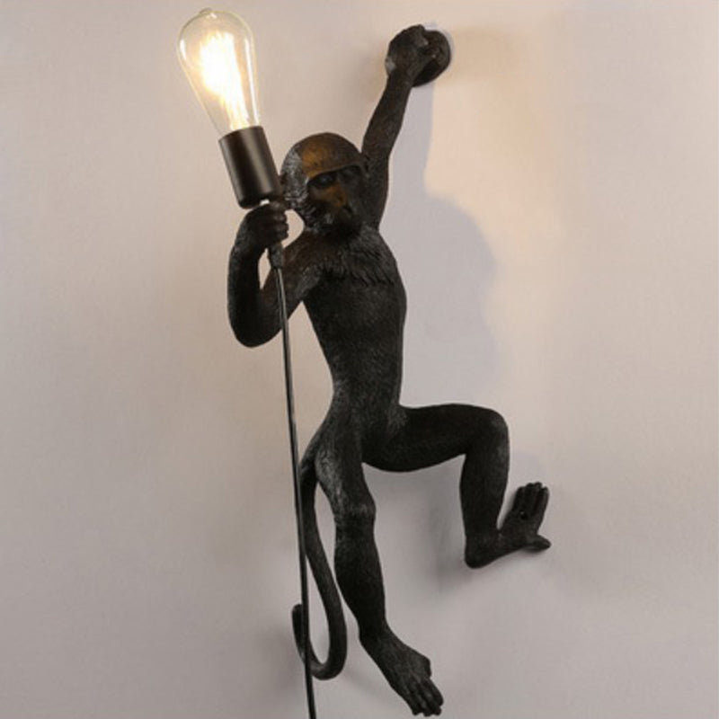 Art Deco Monkey Wall Lamp - 1 Head Resin Fixture For Kids Bedroom Lighting Black