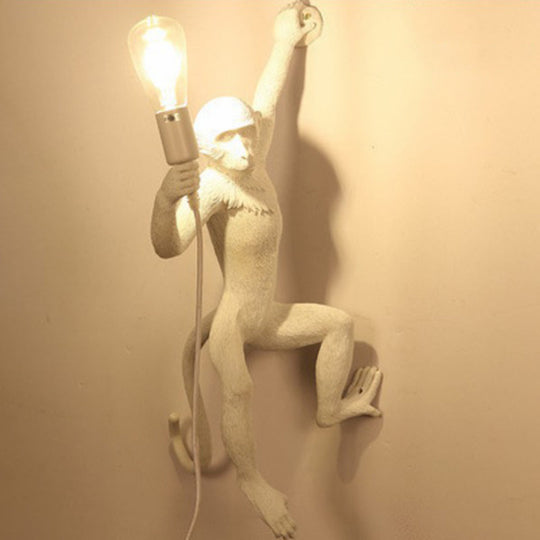 Art Deco Monkey Wall Lamp - 1 Head Resin Fixture For Kids Bedroom Lighting White