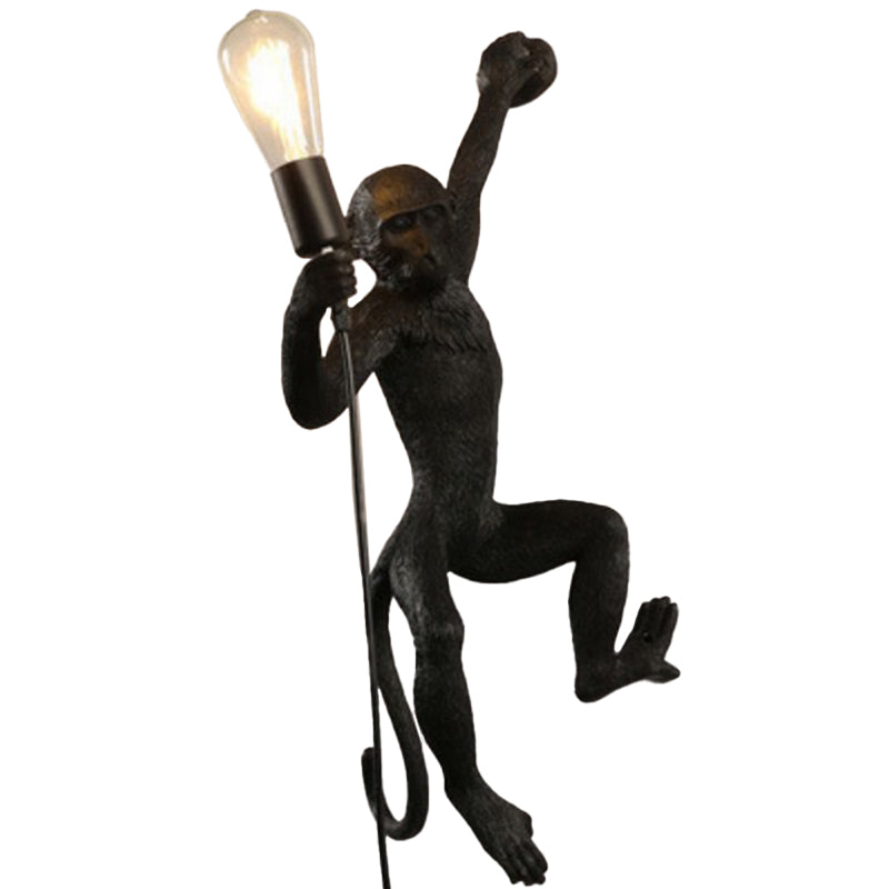 Art Deco Monkey Wall Lamp - 1 Head Resin Fixture For Kids Bedroom Lighting