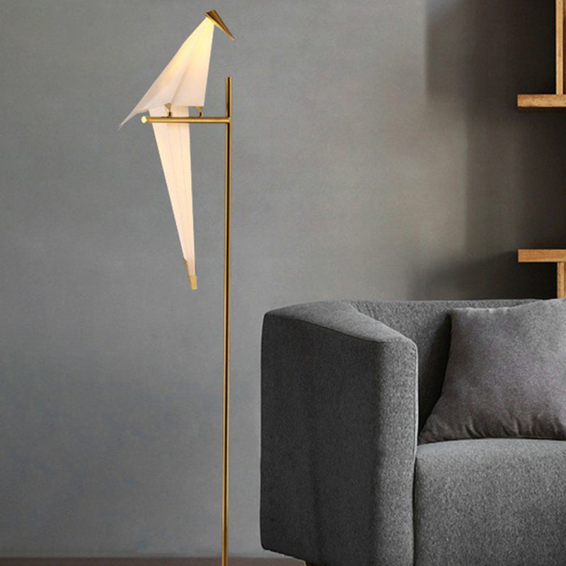 Gold Led Paper Crane Floor Light: Art Deco Acrylic Living Room Standing Lamp 1 / Warm