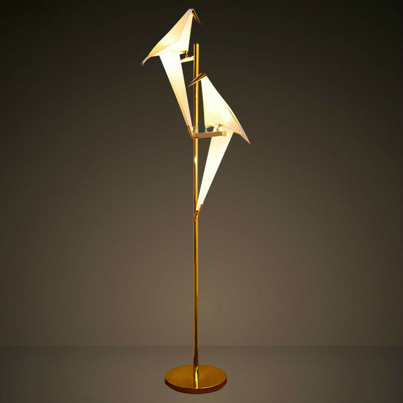 Gold Led Paper Crane Floor Light: Art Deco Acrylic Living Room Standing Lamp