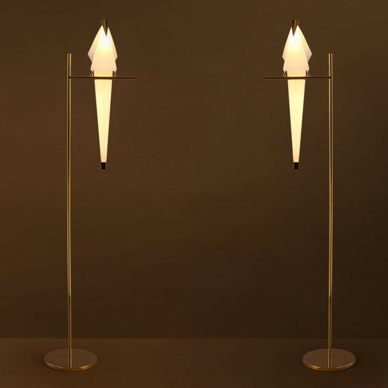 Gold Led Paper Crane Floor Light: Art Deco Acrylic Living Room Standing Lamp