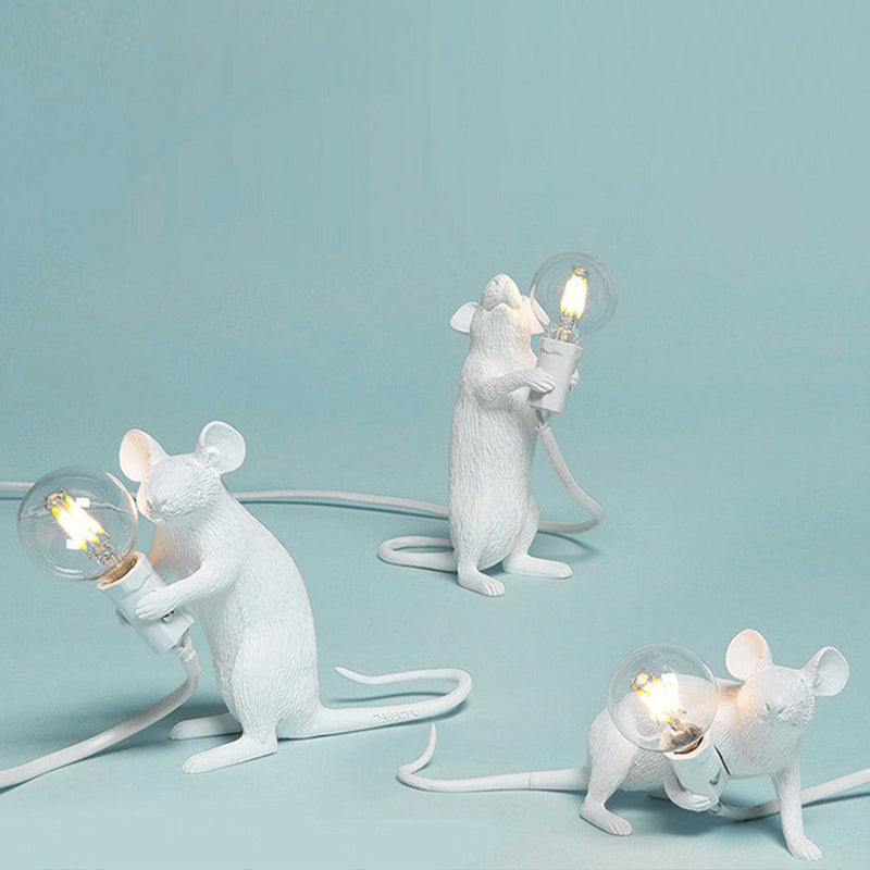 Bare Bulb Table Light: Resin 1-Light Mouse Base Night Lamp For Bedroom Decor