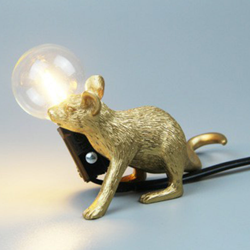 Bare Bulb Table Light: Resin 1-Light Mouse Base Night Lamp For Bedroom Decor Gold / Prone
