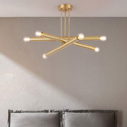 Modernist Gold Metal Bedroom Pendant Chandelier with Multiple Lights - Ceiling Hung Light Fixture
