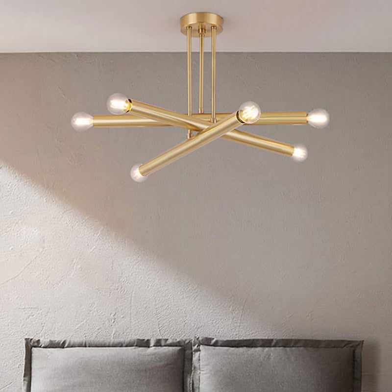 Gold Metal Linear Pendant Chandelier - Modernist Ceiling Hung Lights Fixture For Bedroom