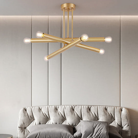 Modernist Gold Metal Bedroom Pendant Chandelier with Multiple Lights - Ceiling Hung Light Fixture