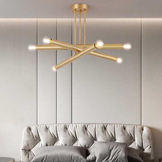 Gold Metal Linear Pendant Chandelier - Modernist Ceiling Hung Lights Fixture For Bedroom