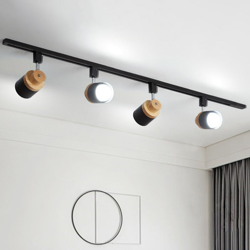 Nordic Semi Flush Mount Spotlight With Metal Accent And Wood Deco - Perfect For Bedroom Track