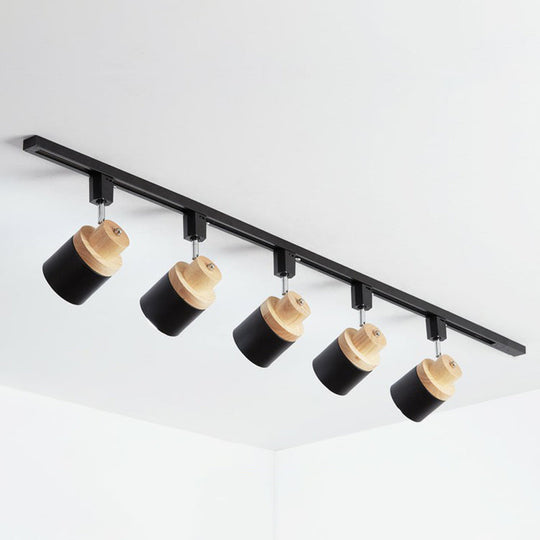 Nordic Semi Flush Mount Spotlight With Metal Accent And Wood Deco - Perfect For Bedroom Track