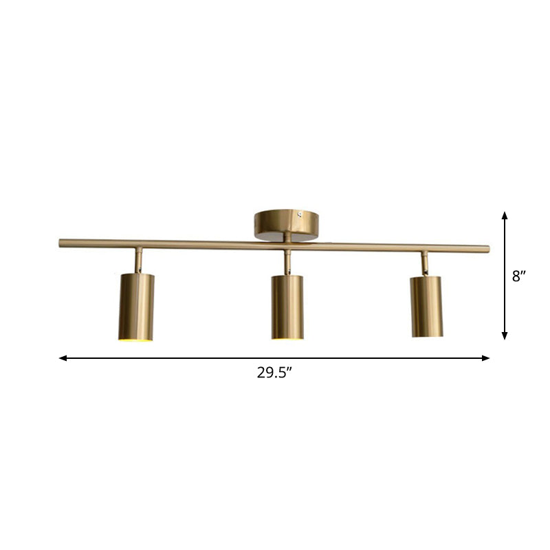 Gold Finish Led Spotlight Ceiling Light For Salon - Modern Metal Cylindrical Design Semi Flush Mount