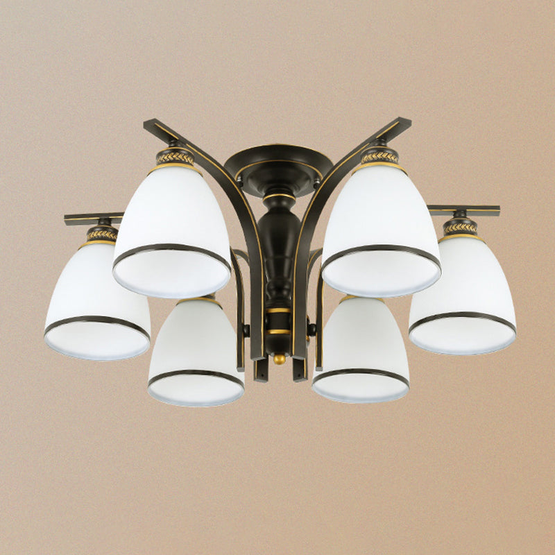 Black Semi Flush Ceiling Light With Minimalist Bell Shape Cream Glass - Ideal For Dining Room 6 /