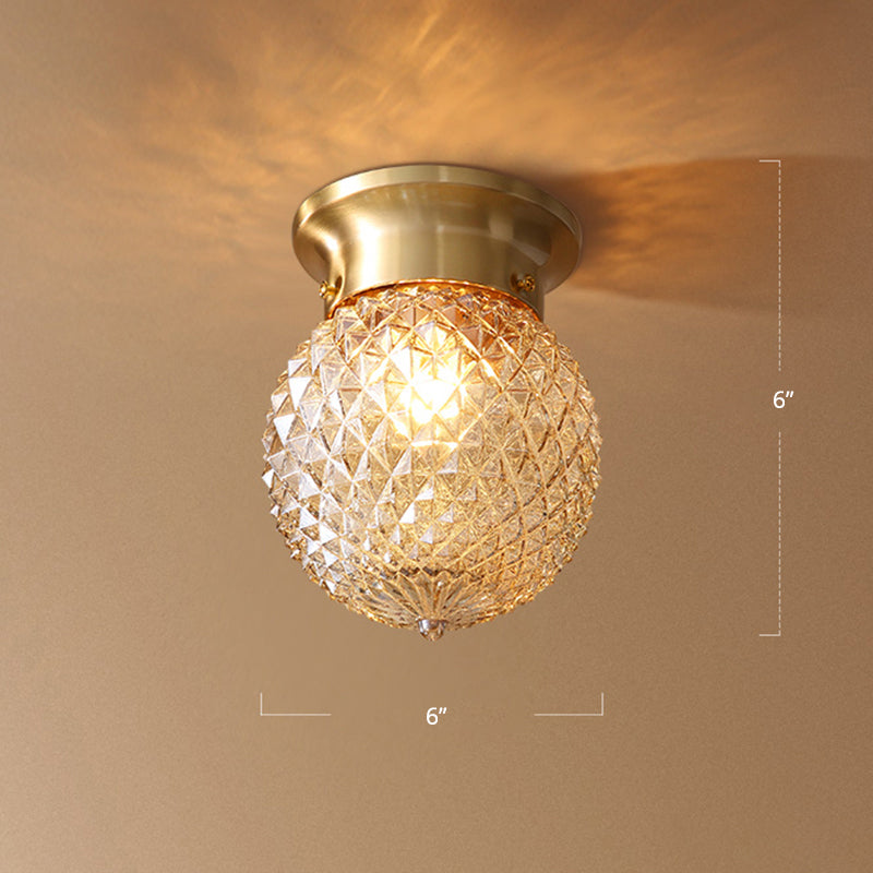 Country-Inspired Brass Flush Mount With Lattice Glass Shade For Hallways And Ceilings