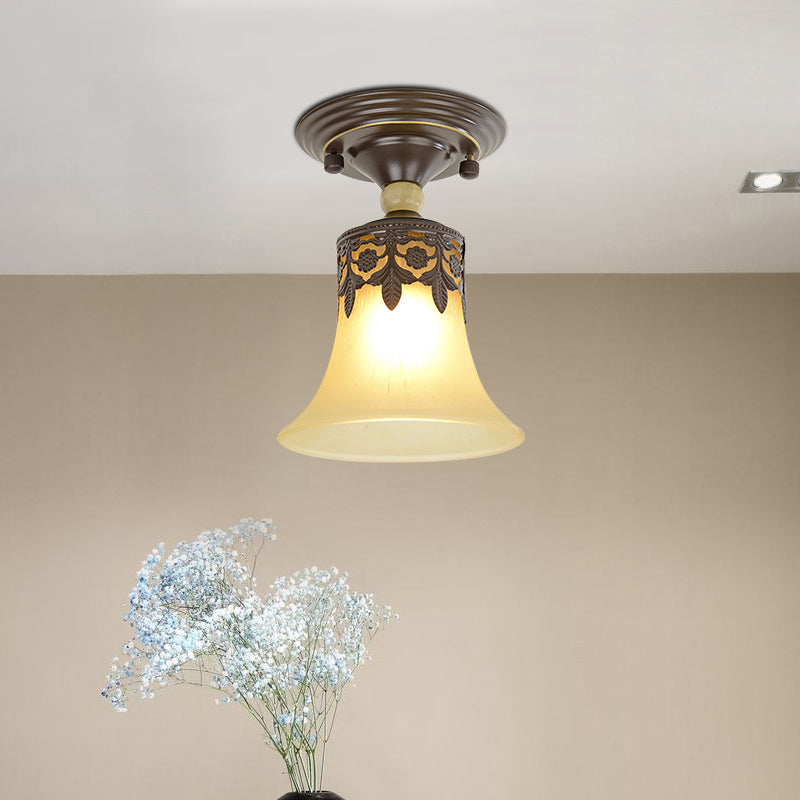 Trumpet Flare Beige Glass Semi-Flush Mount Ceiling Light For Foyer Décor