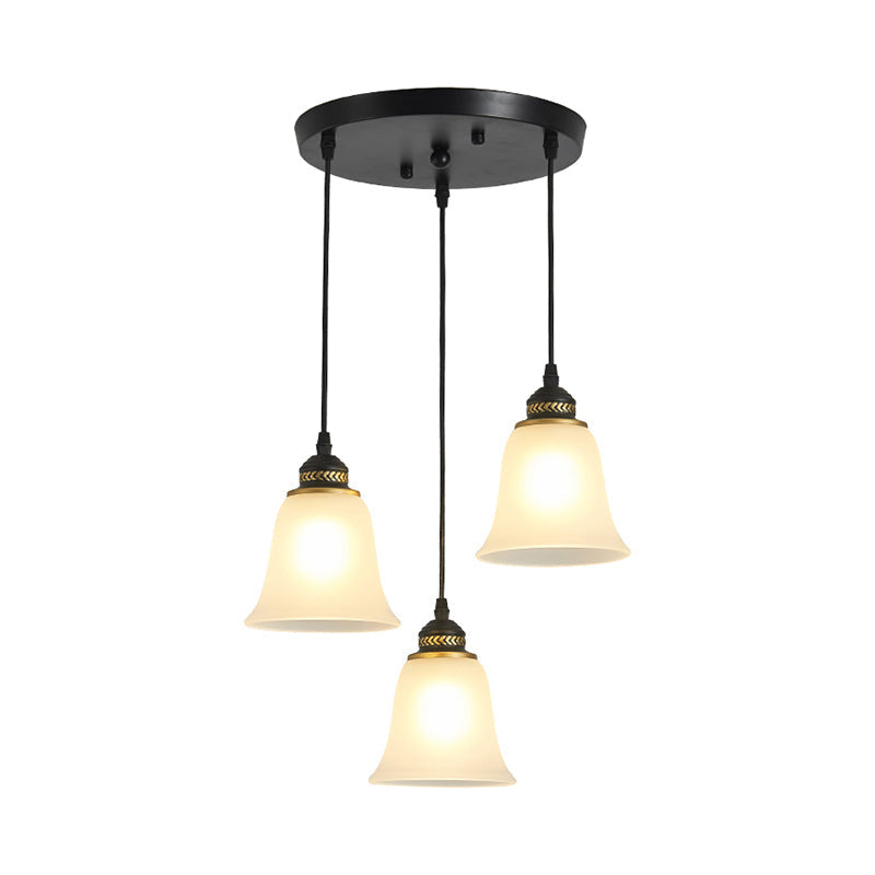 Vintage Black Frosted Glass 3-Head Bell Pendant Light - Perfect For Restaurants
