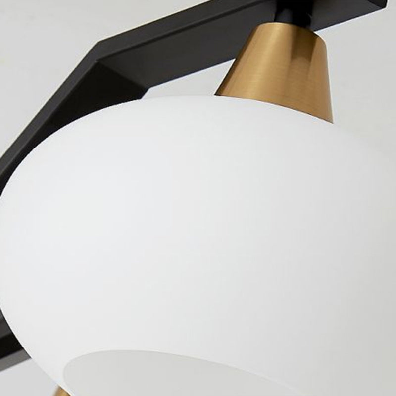 Minimalist Black Linear Hanging Lamp With Oval Opal Glass Shade - Perfect For Dining Room Island