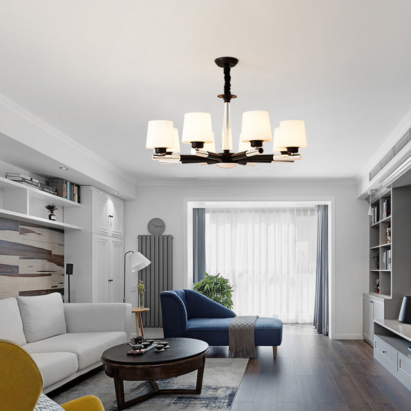 Sleek Black Opal Glass Chandelier - Simplicity Living Room Suspension Light