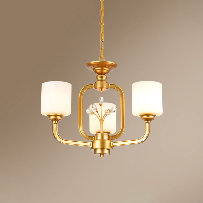 Vintage Style Glass Pendant Lamp For Living Room - Milky Cylinder Chandelier Light 3 / Gold
