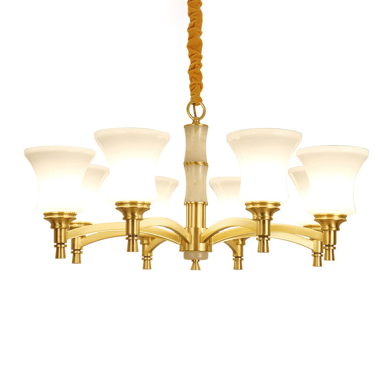Opal Frosted Glass Chandelier Pendant Lamp - Traditional Flare Lighting For Bedroom