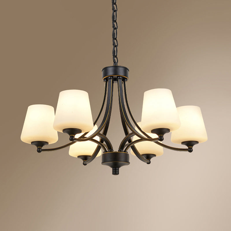 Milk Glass Chandelier: Elegant Cone Shade For Traditional Dining Room Ceiling Lighting 6 / Black