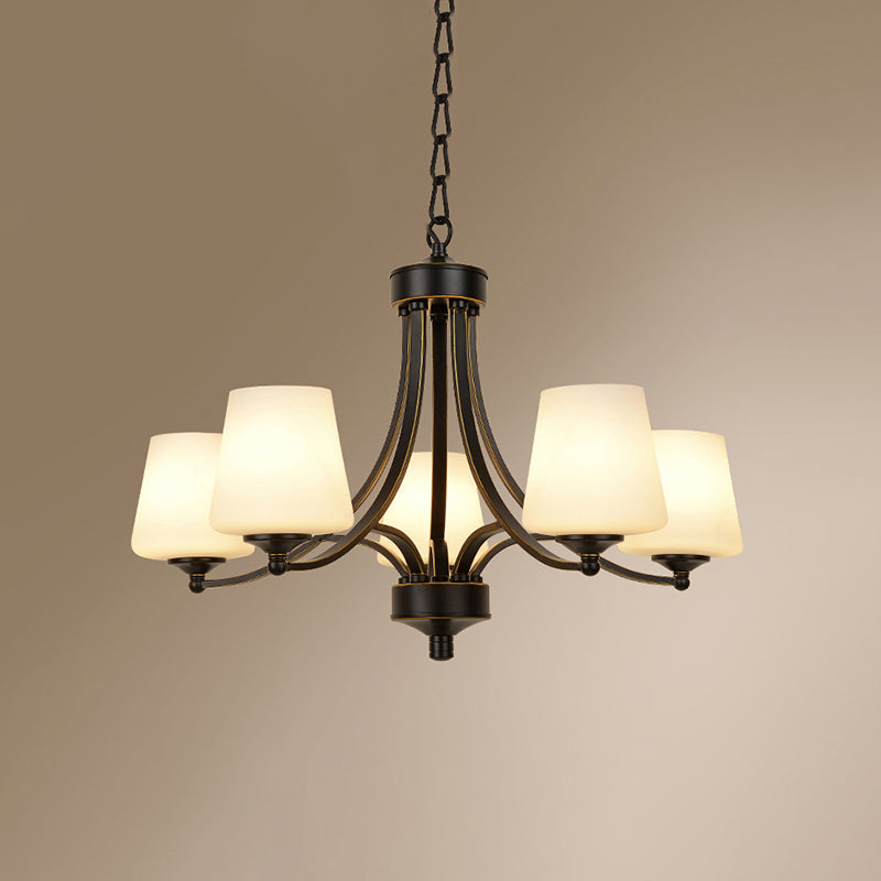 Milk Glass Chandelier: Elegant Cone Shade For Traditional Dining Room Ceiling Lighting 5 / Black