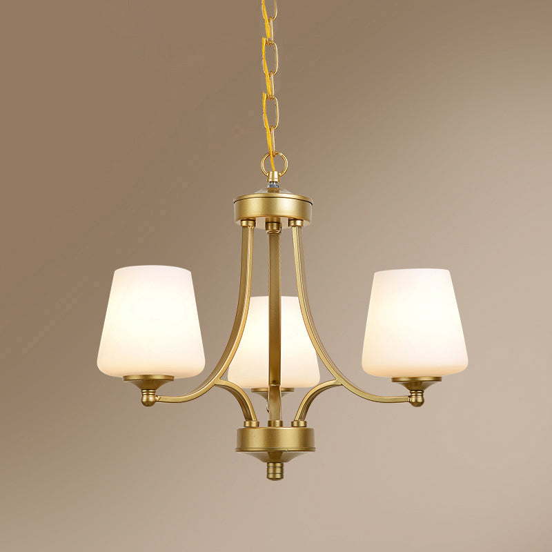 Milk Glass Chandelier: Elegant Cone Shade For Traditional Dining Room Ceiling Lighting