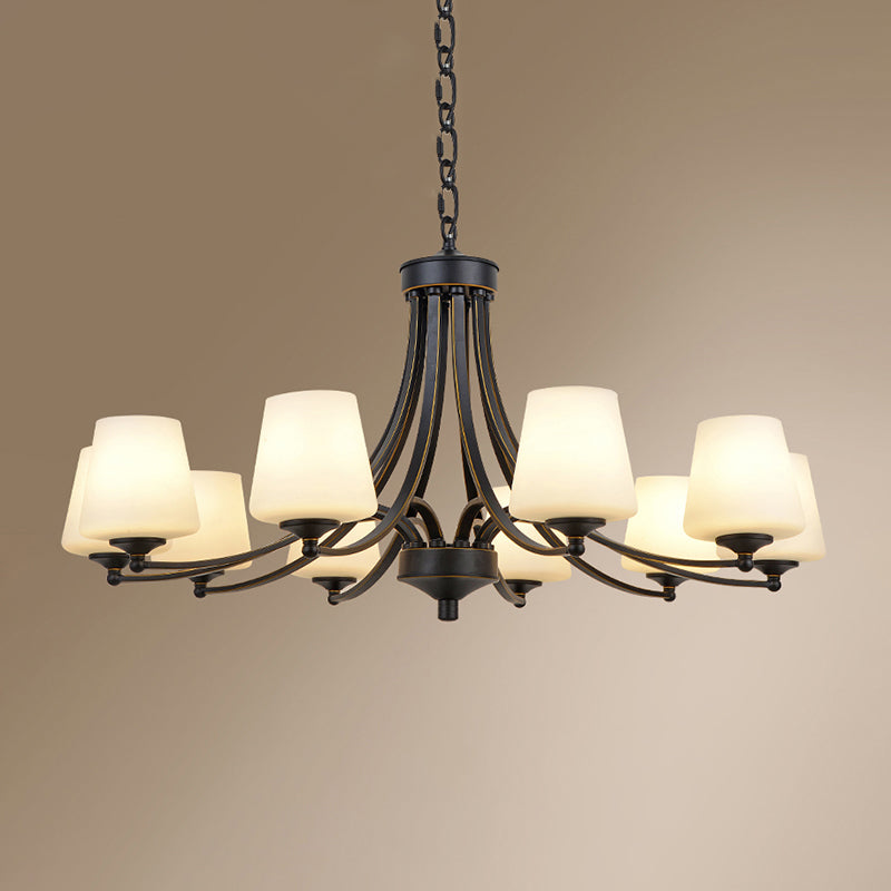 Milk Glass Chandelier: Elegant Cone Shade For Traditional Dining Room Ceiling Lighting 10 / Black