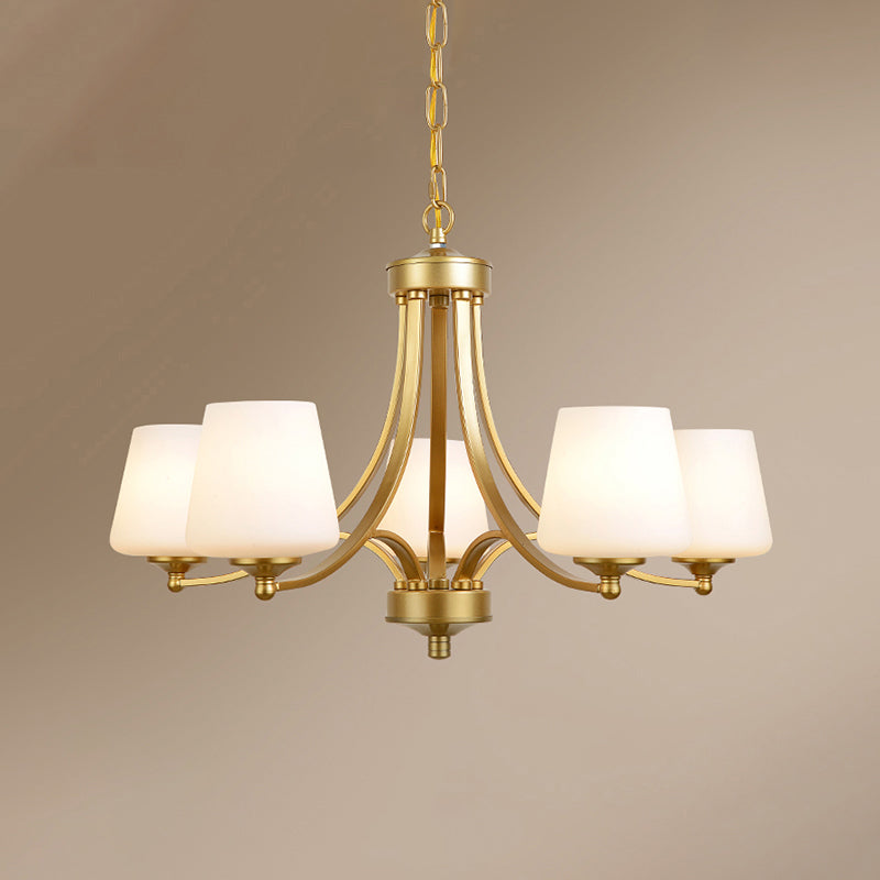 Milk Glass Chandelier: Elegant Cone Shade For Traditional Dining Room Ceiling Lighting