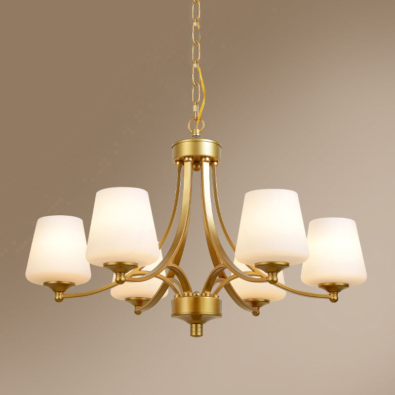 Milk Glass Chandelier: Elegant Cone Shade For Traditional Dining Room Ceiling Lighting 6 / Gold