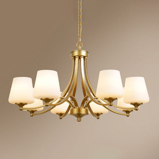 Milk Glass Chandelier: Elegant Cone Shade For Traditional Dining Room Ceiling Lighting