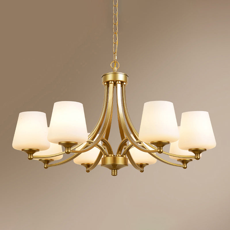 Milk Glass Chandelier: Elegant Cone Shade For Traditional Dining Room Ceiling Lighting 8 / Gold