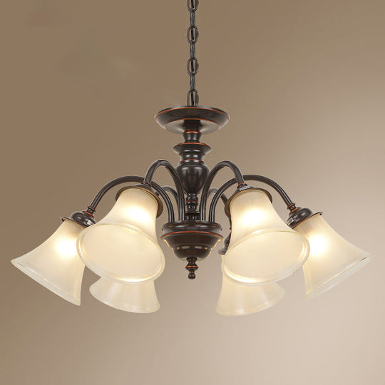 Country Flare Chandelier Light With Frosted Glass - Black Ceiling Mount