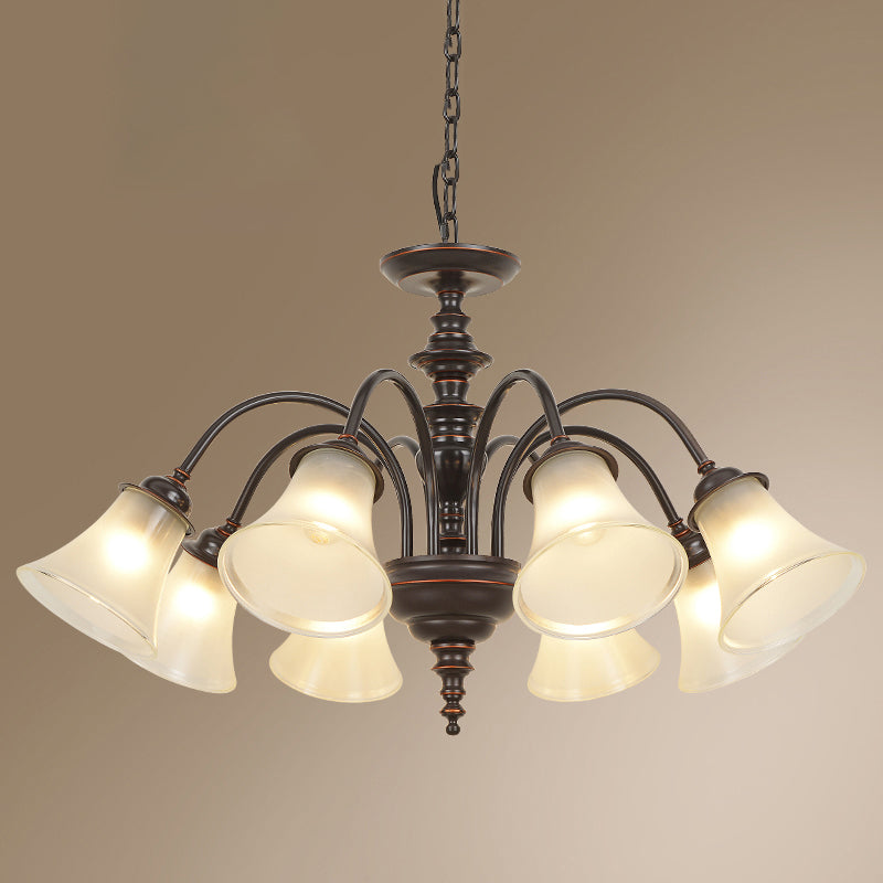 Country Flare Chandelier Light With Frosted Glass - Black Ceiling Mount